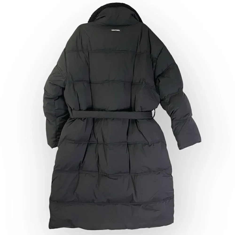 Meotine Sandie Coat Black Long Puffer S/M Down Filled Faux Fur